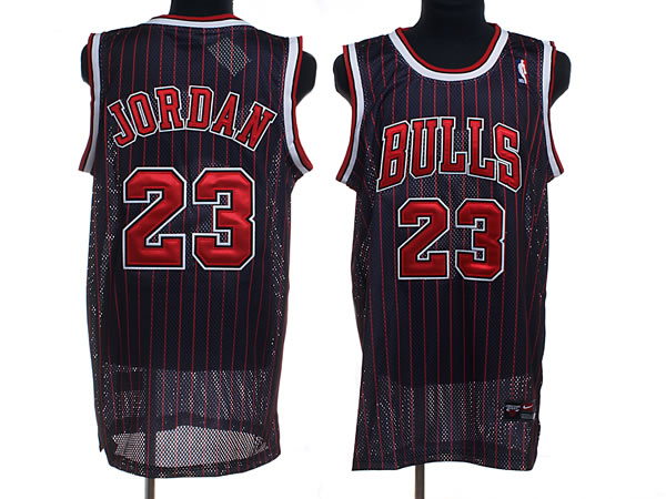 NBA Chicago Bulls 23 Michael Jordan Black Red Stripe Jersey